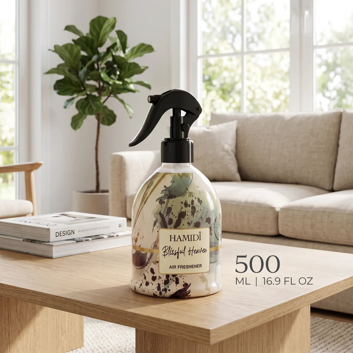 HAMIDI Blissful Heaven Air Freshener – 500 ML | Pump Dispenser | Decorative Patterned Bottle for Home, Bedroom and Living Room Freshening
