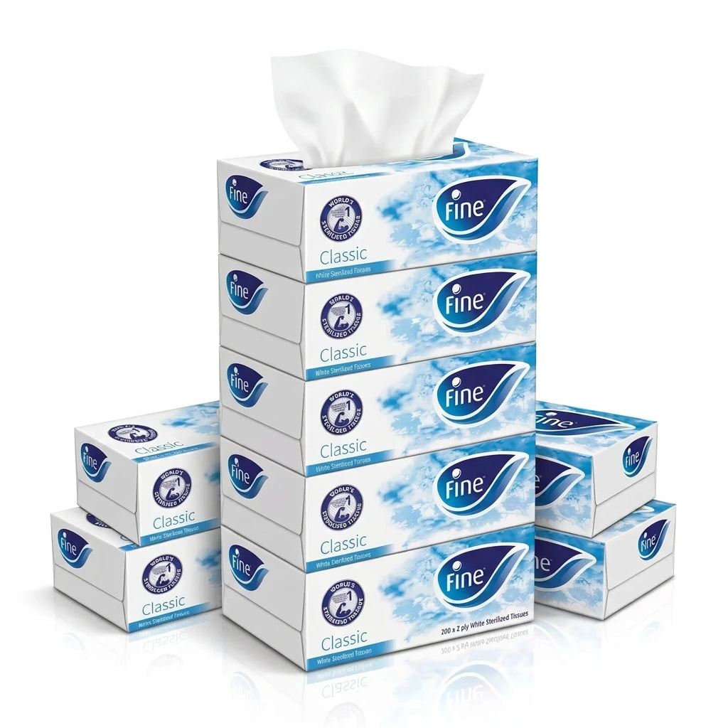 fine Classic White Sterilized Tissues – 5-Box Pack, 200 2-Ply Tissues per Box | White Tissue Paper Pack