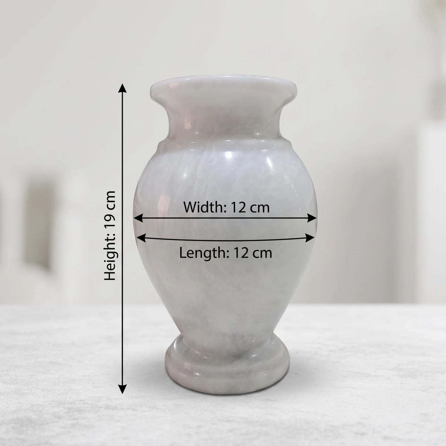 Marble flower Vase – 19 x 12 x 12 cm | White Decorative Vase with Rounded Body and Flared Rim