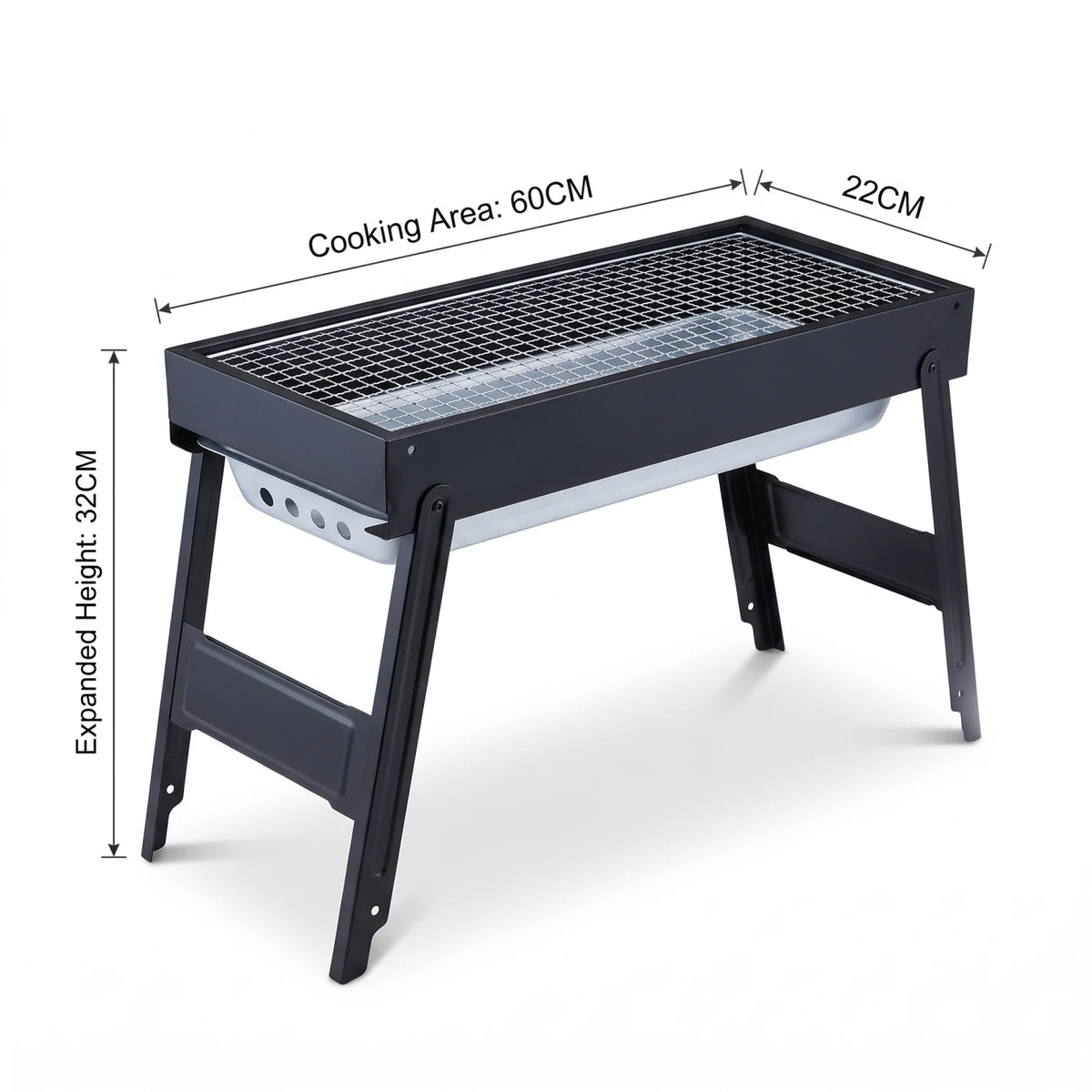 JIHAM Portable barbecue grill – Black Outdoor BBQ Grill with Rectangular Cooking Grate, Enclosed Body and Raised Legs for Outdoor Cooking