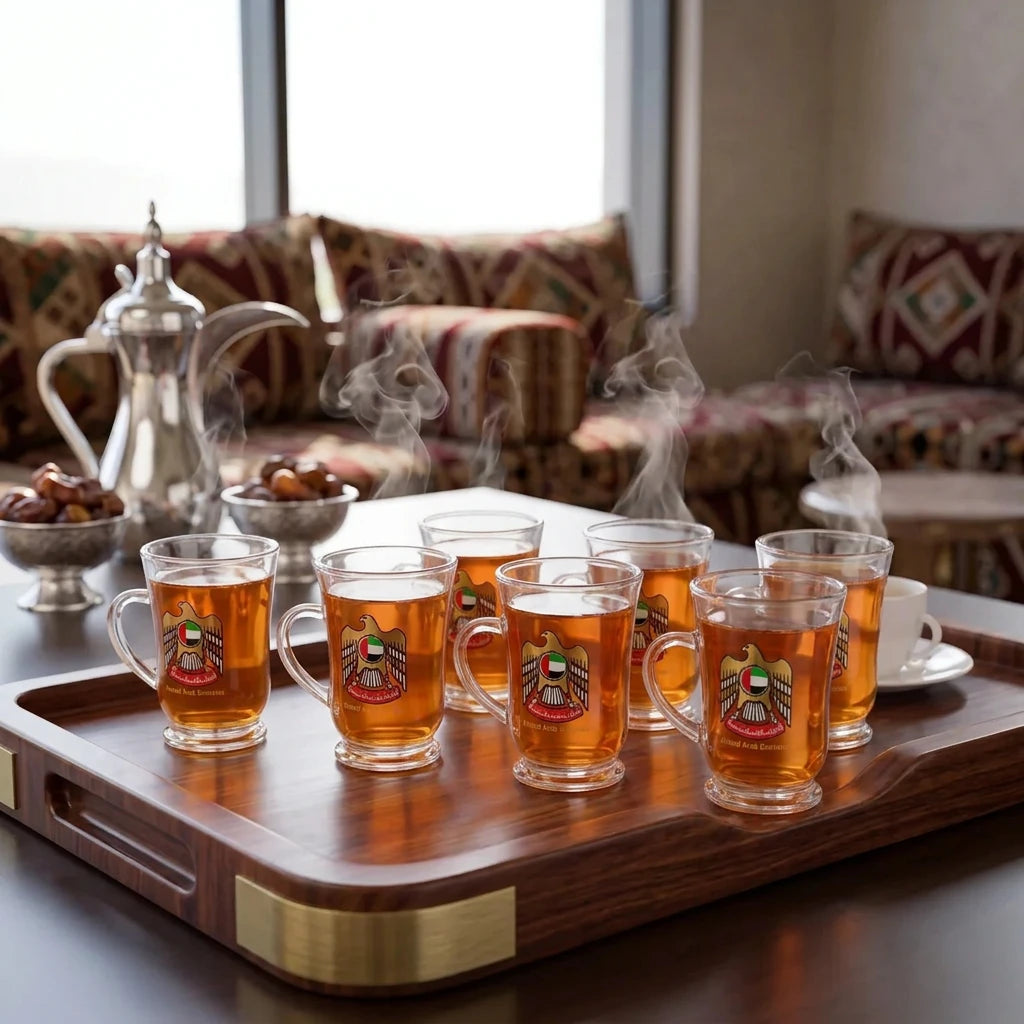 UAE National Glass Tea Cups Set – 6 Pieces with United Arab Emirates Symbol