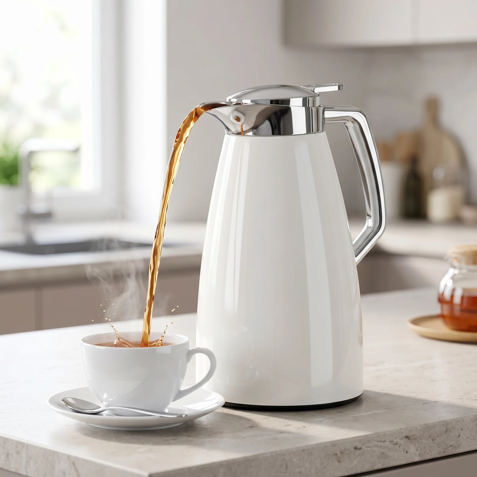 Emsa Plaza Vacuum flask (Aroma Diamond) 1 Liter – Ice White | 12-Hour Hot, 24-Hour Cold | Leak-Proof Tea & Coffee Flask