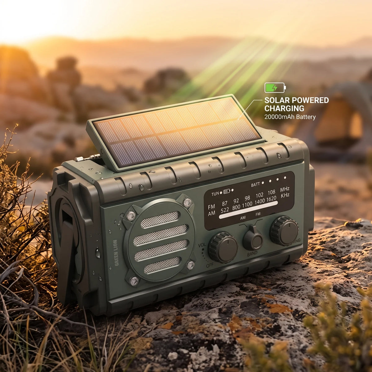 GREEN LION G-RADIO 20000mAh Emergency Radio, Power Bank & Flashlight | Solar Panel, Hand Crank, IPX6 Water Resistance, SOS Alarm, Reading Lamp