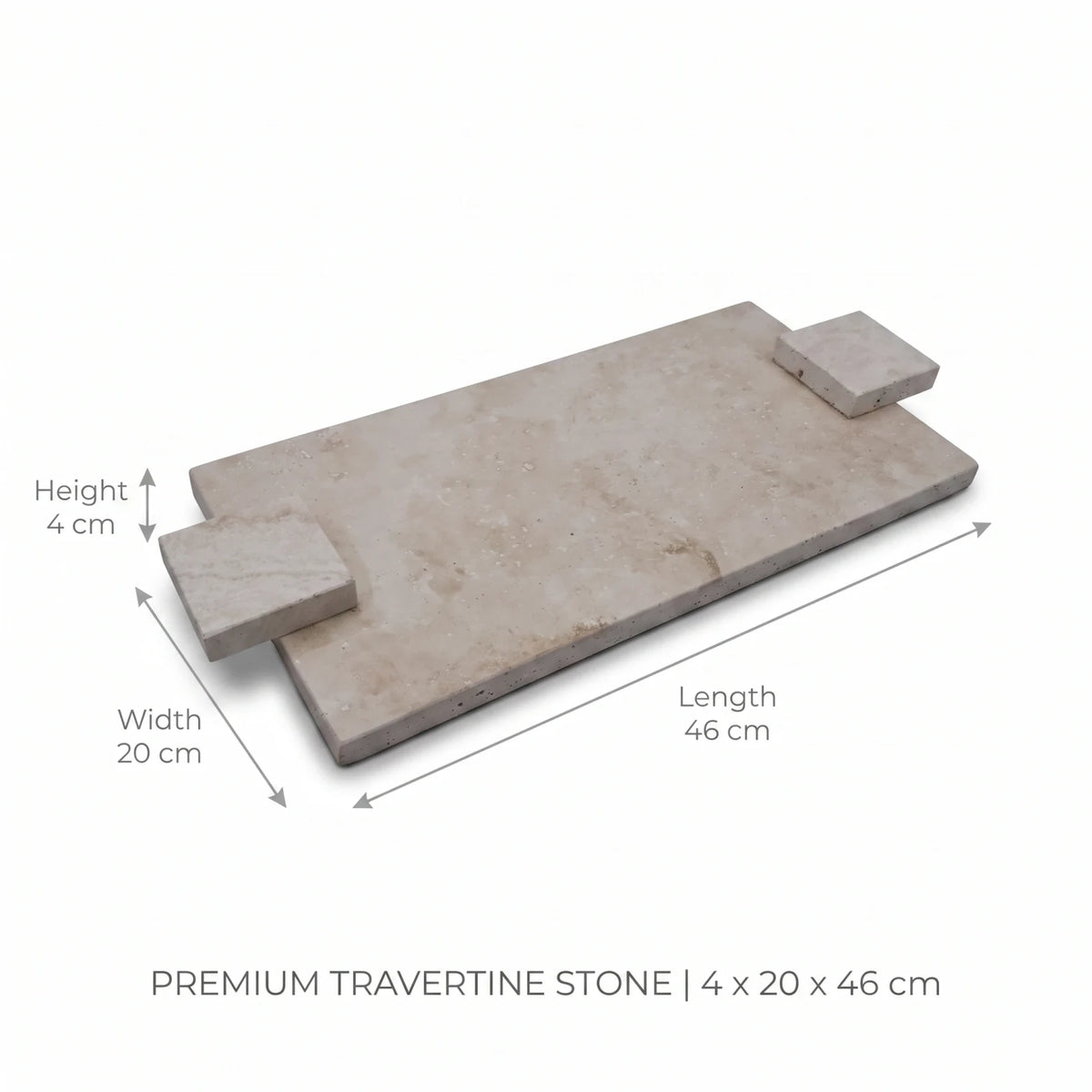 Natural Travertine Stone Serving Tray with Square Handles – 4 x 20 x 46 cm | Rectangular Beige Tray