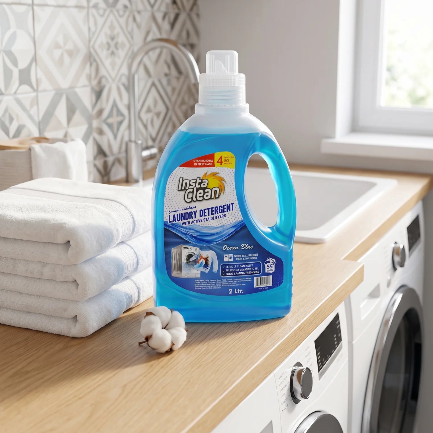 Insta Clean Laundry Detergent Ocean Blue – 2 Liters | Active Stainlifters, 55 Loads, Front & Top Loader Compatible