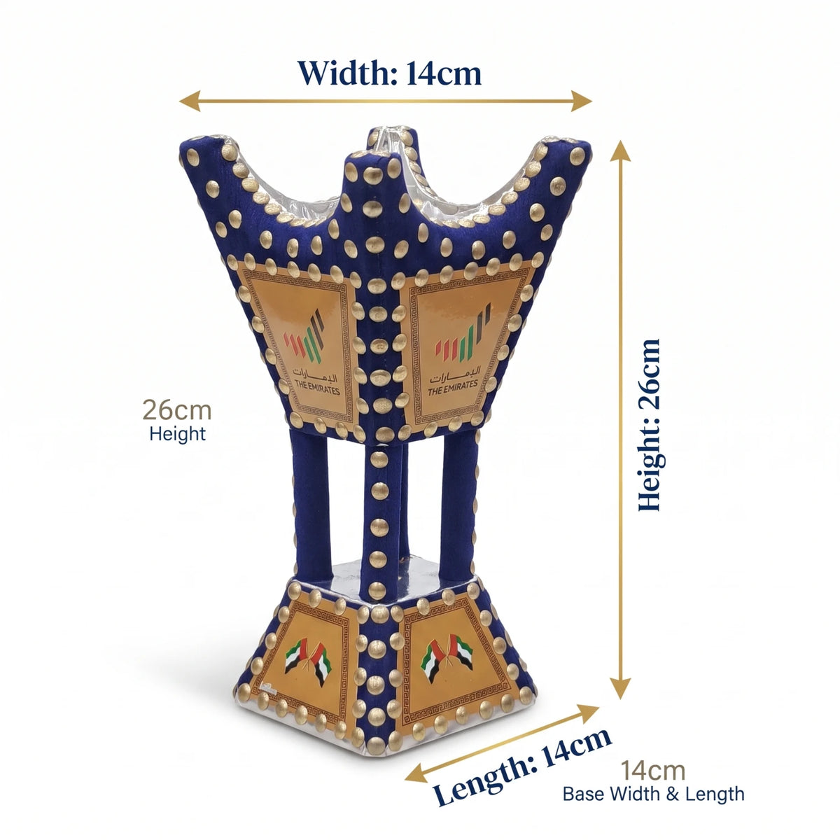 UAE Nation Brand Wooden Blue and Gold Bakhoor Incense Burner (Mabkhara) – 26cm National Day Decorative Incense Holder