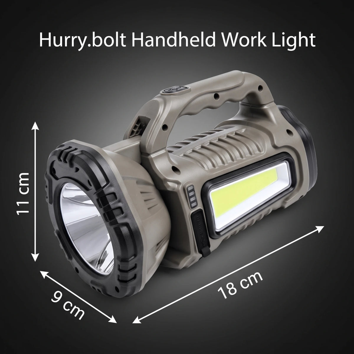 Hurry.bolt Handheld Work Light – Solar Charging, Gray and Black, 11 x 9 x 18 cm Portable Light with Multiple Panels