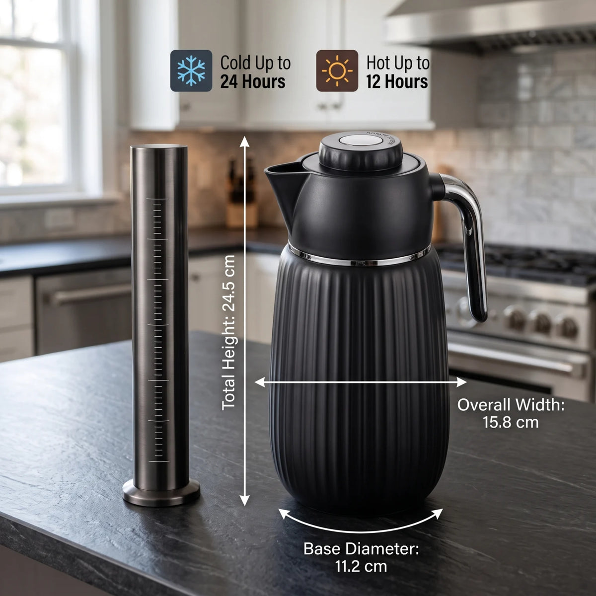 BAYTIX Vacuum Flask 1.0 Liter – Black Insulated Beverage Carafe | Leak Proof, Keeps Drinks Hot or Cold