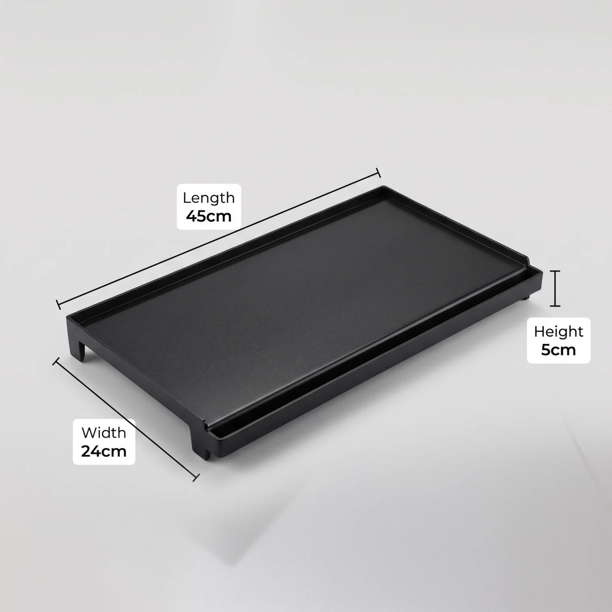 Horizon Aluminium Non-Stick Black BBQ Plate (Long Loaf Plate) – 45 x 24 x 5 cm Rectangular Grill Pan with Raised Rim