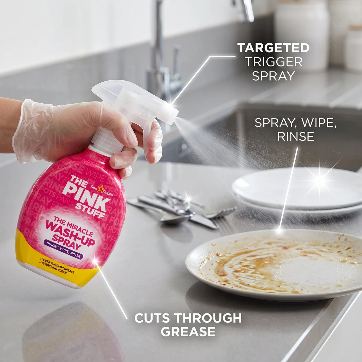 Star Drops THE PINK STUFF Miracle Wash-Up Spray – Trigger Nozzle | Spray, Wipe, Rinse Cleaning Spray