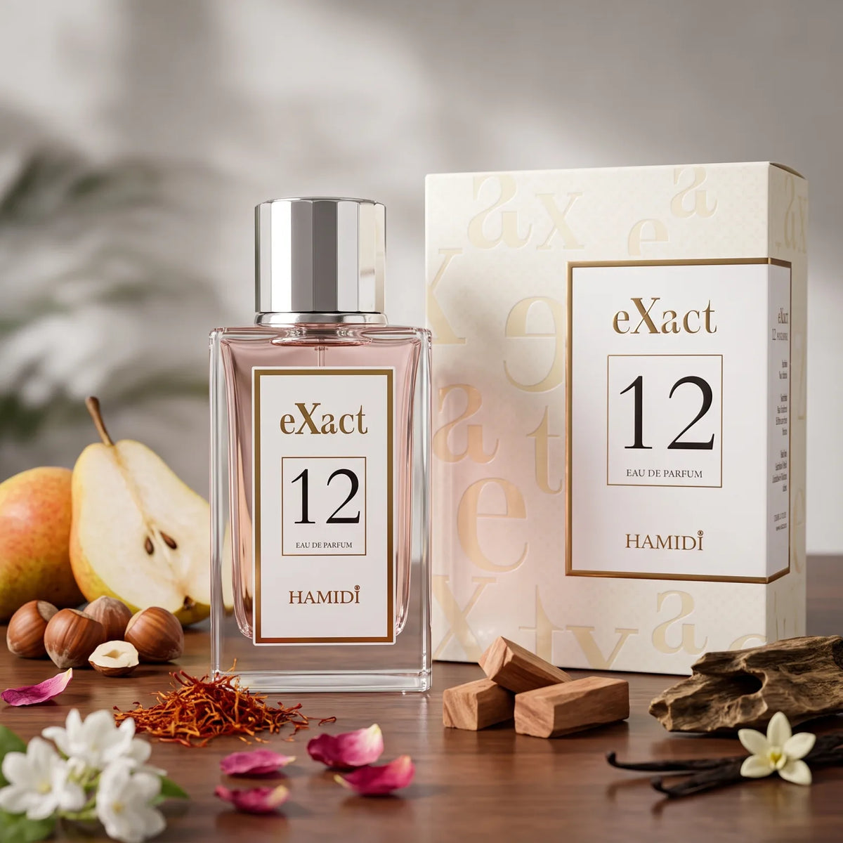 HAMIDI eXact 12 Eau de Parfum 100ML – Pear, Hazelnut, Rose, Saffron, Jasmine, Sandalwood, Vanilla & Oud Fragrance