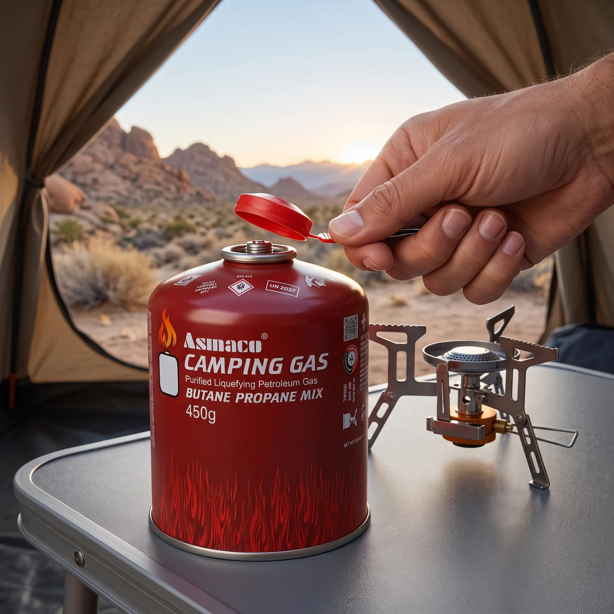 Asmaco Camping Gas 450g – Butane Propane Mix | EN 417 Compliant Red Metal Canister | Camping Gas Cartridge