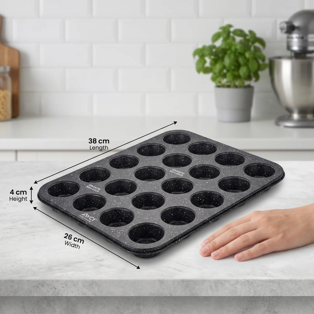 AVCI Home maker 24 Cup Mini Muffin Pan – Granite Non-Stick Coating | 38 x 26 x 4 cm | 24-Cavity Baking Tray