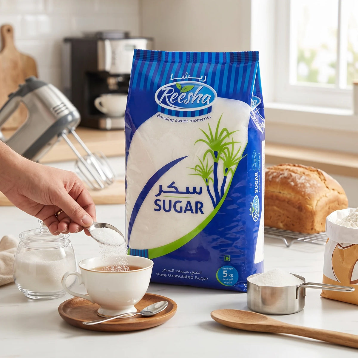 Reesha Pure Granulated Sugar 5 kg – White Granulated Table Sugar for Everyday Cooking, Baking, Tea, Coffee and Sweet Recipes