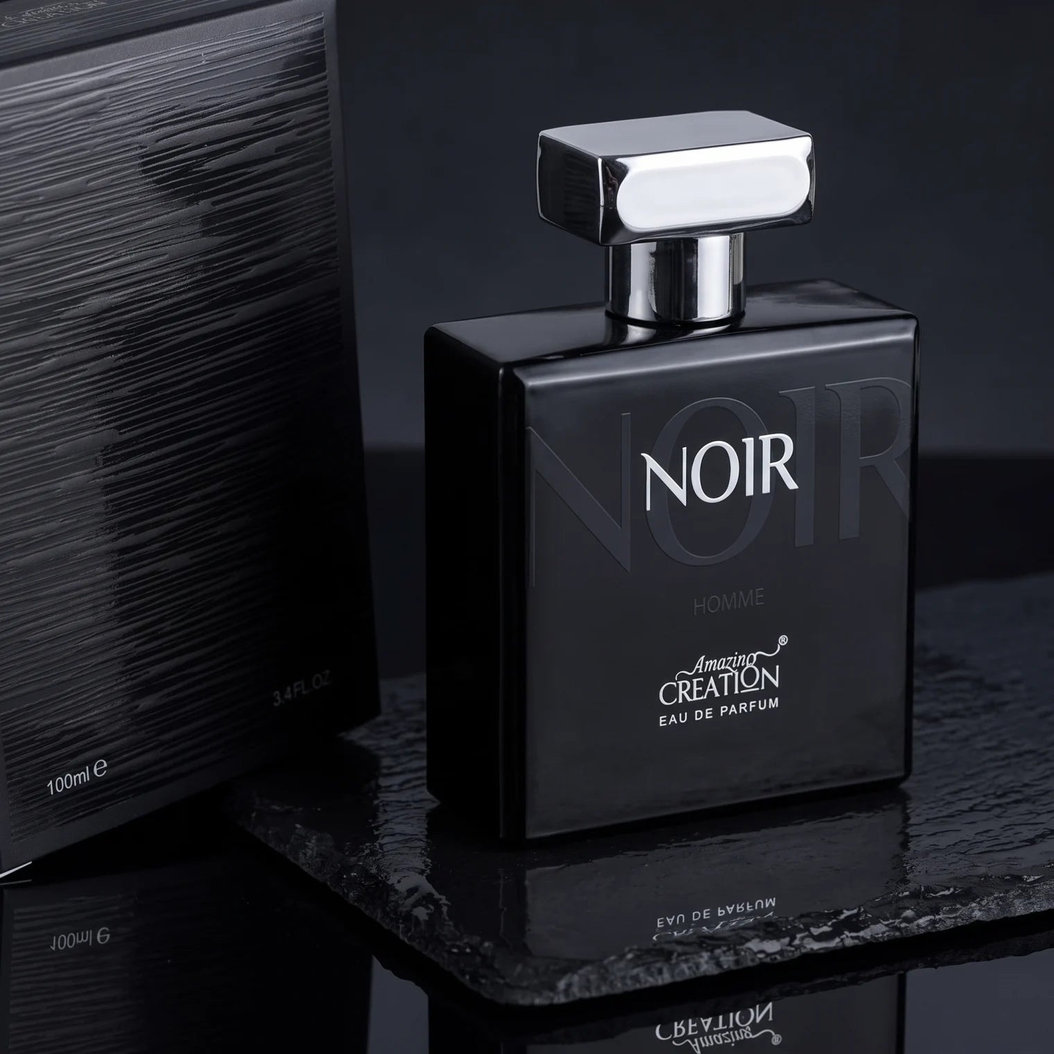 Amazing creation Noir 100 ML Homme Eau de Parfum – Black Bottle with Reflective Silver-Colored Cap