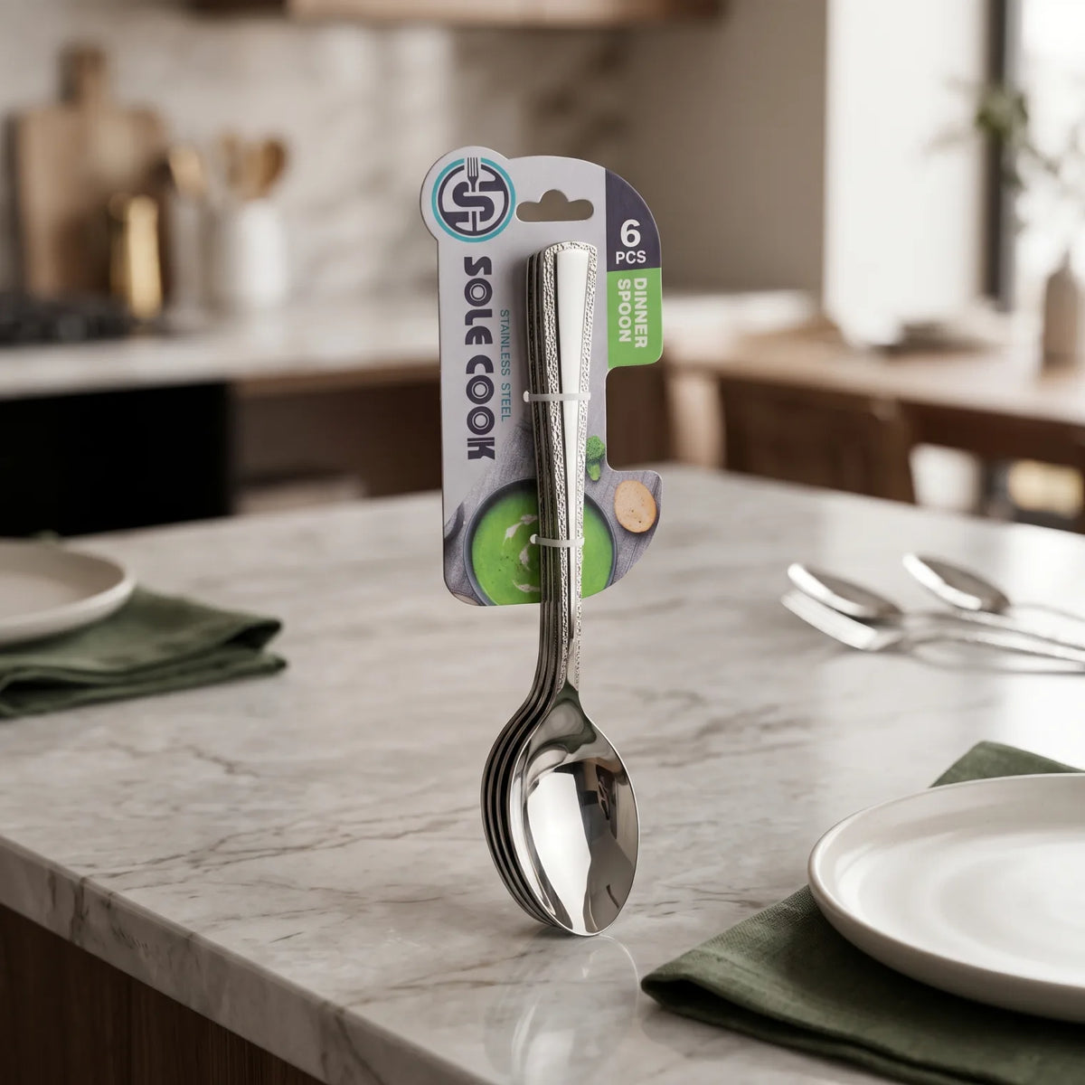 6-Piece Stainless Steel Dinner Spoon Set – Silver Reflective Finish | Tableware for Everyday Dining