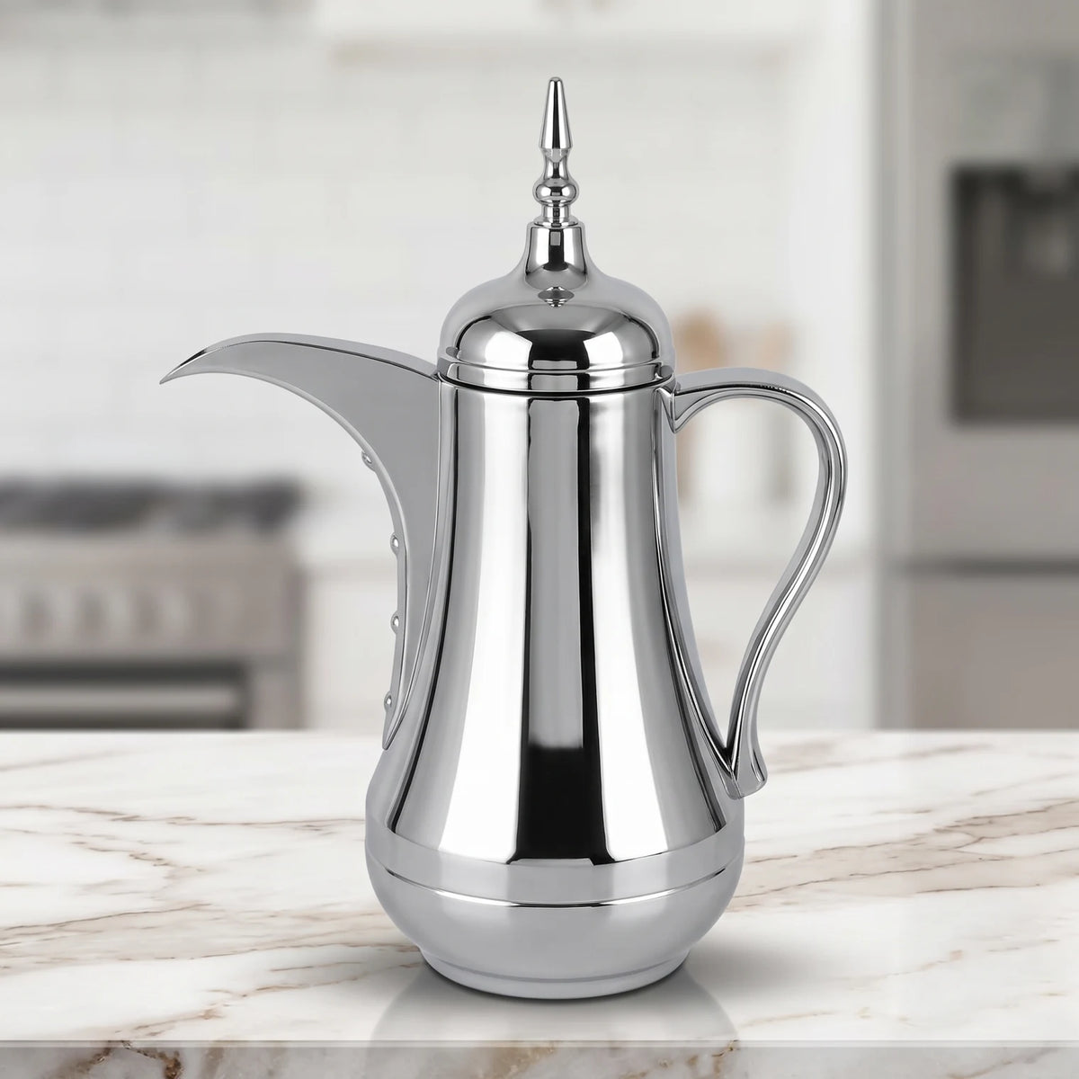 Ansa Stainless Steel Arabic Vaccum Flask – 0.65 L | 12-Hour Hot, 24-Hour Cold | Leak Proof | Pink Glass Interior | Tea & Coffee - Plain Silver - Image 2