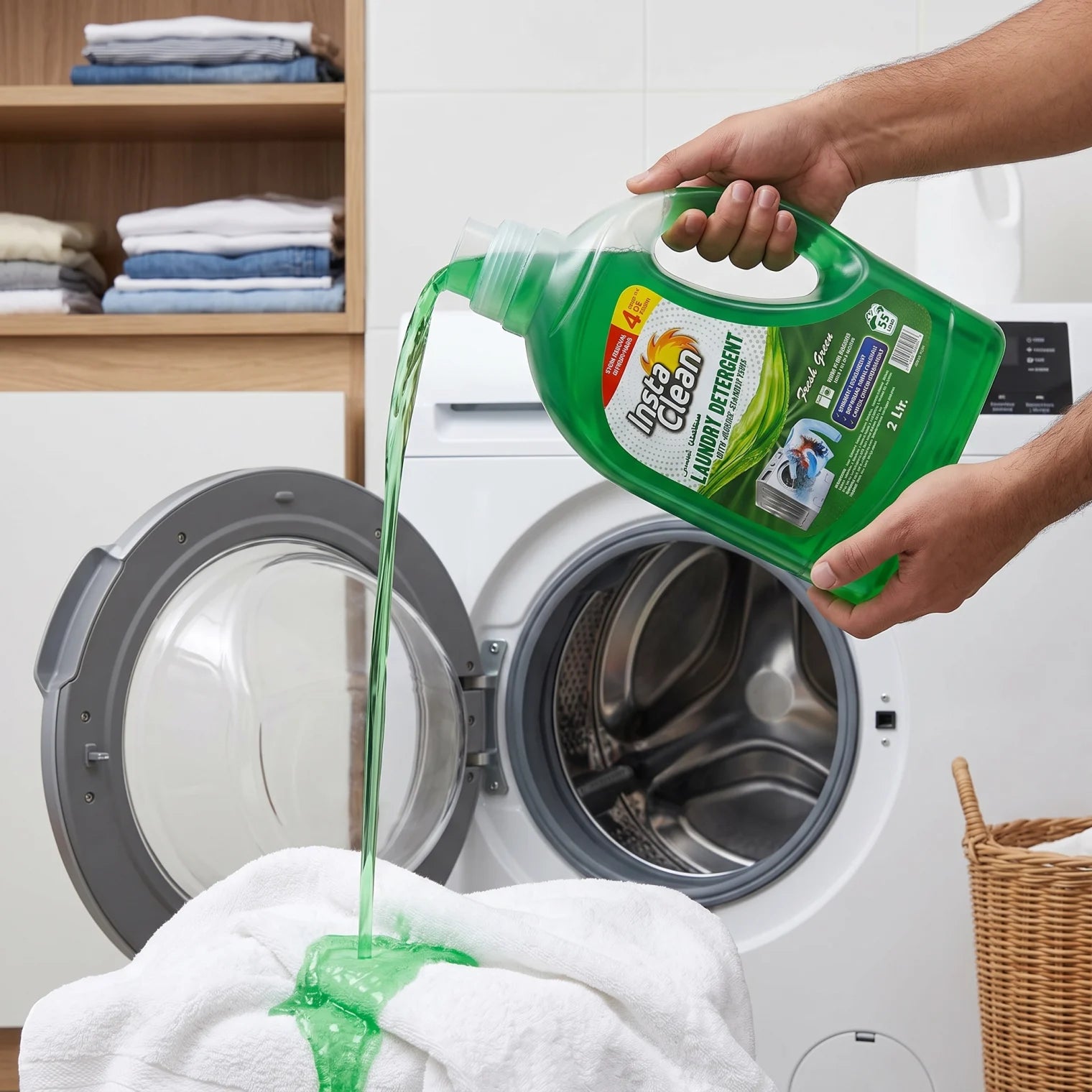 Insta Clean Laundry Detergent Fresh Green 2 Liters | Active Stainlifters | First-Wash Stain Removal | All Machines | 55 Loads