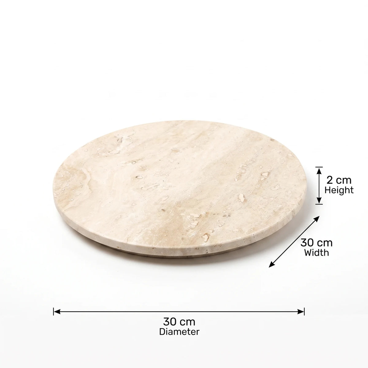 Round Natural Travertine Marble Tray – 30 x 30 x 2 cm | Cream Beige Mottled Tabletop Serving and Display Tray