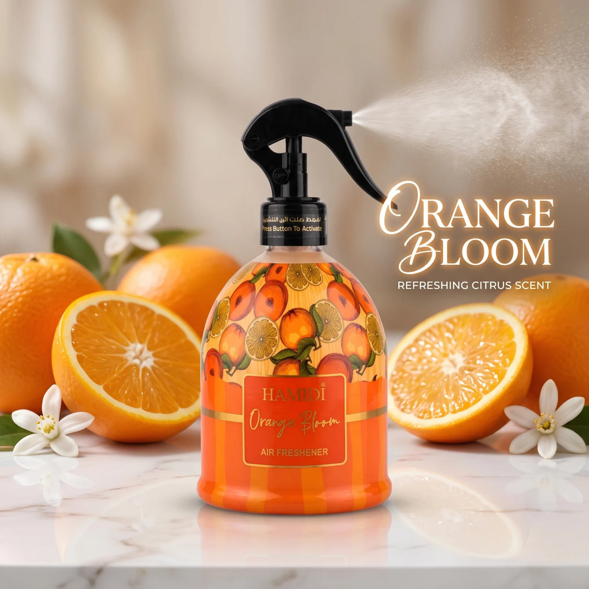 HANDI Orange Bloom Air Freshener Spray – 500 ML | Orange Citrus Scent with Trigger Spray Dispenser