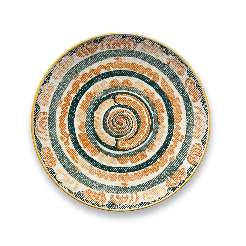 26 CM Porcelain Dinner Plate – Decorative Round Tableware with Textured Spiral Pattern and Multicolour Accents