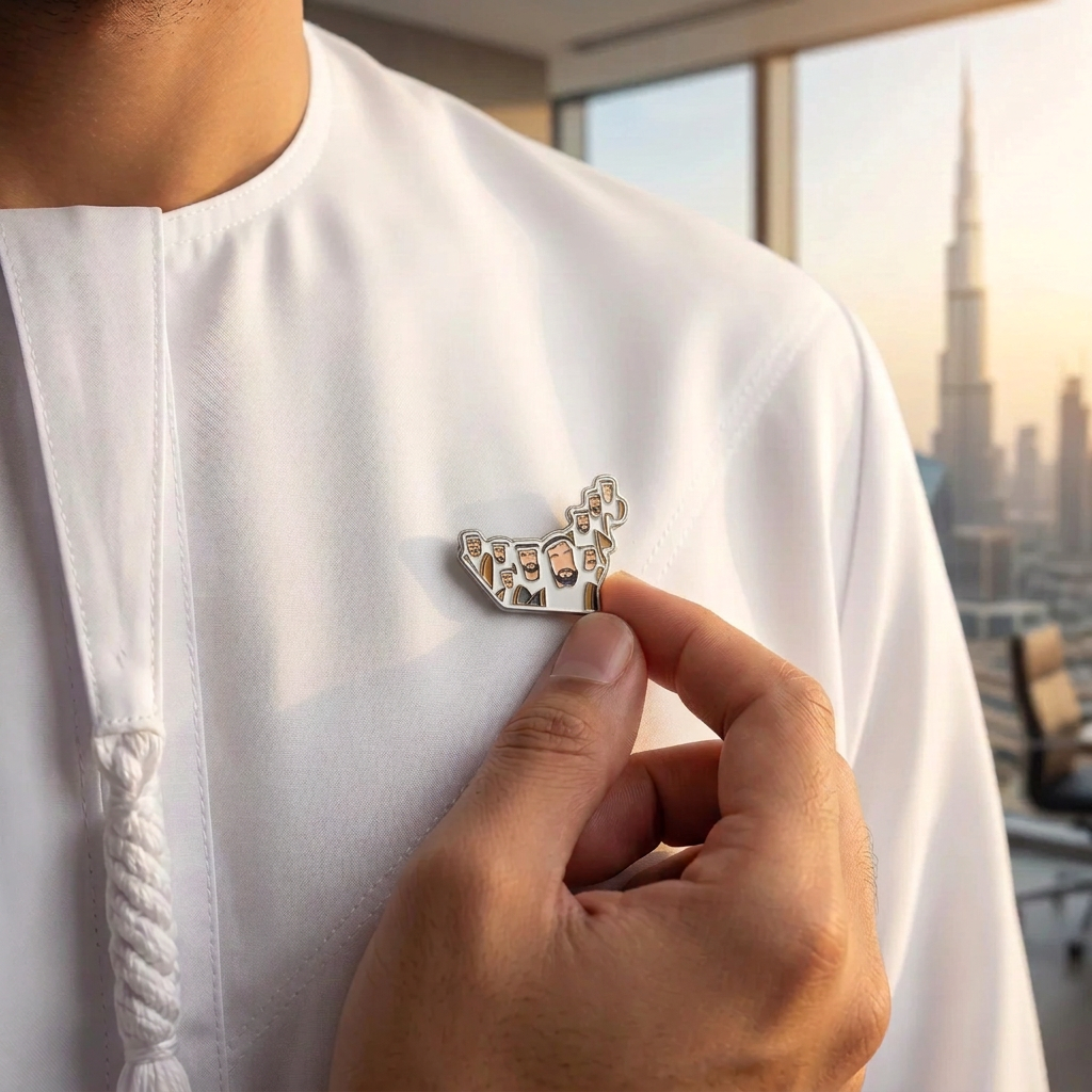 UAE National Day Magnetic Badge – Multicolor Decorative Lapel Badge with Stylized Group Design, Single Piece in Clear Protective Sleeve