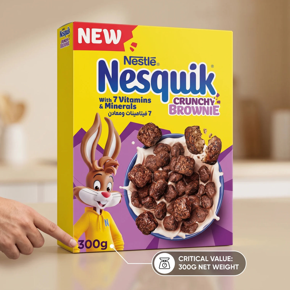 Nestlé Nesquik Crunchy Brownie Cereal 300g – Chocolate-Flavoured Whole Wheat Breakfast Cereal with 7 Vitamins & Minerals