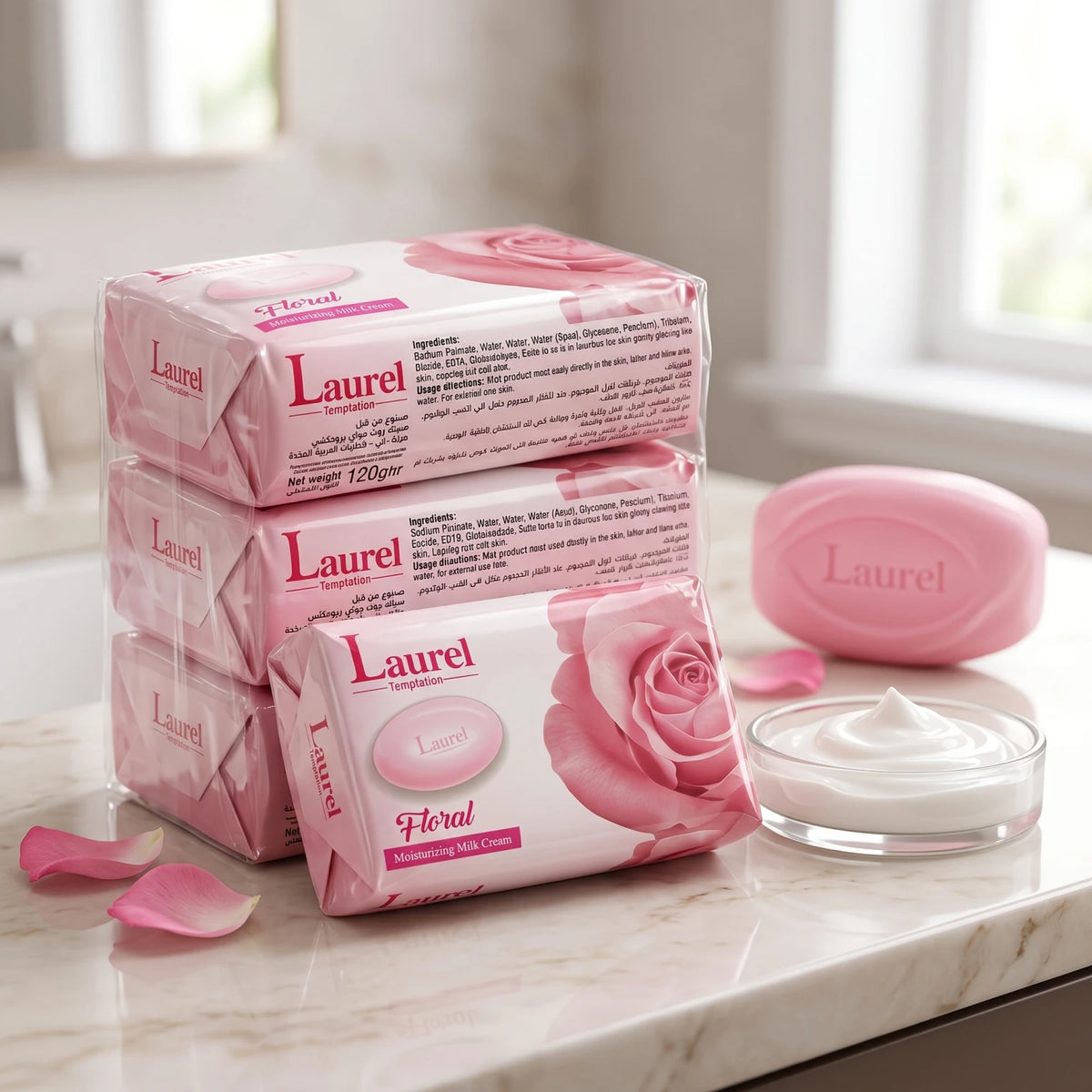 Laurel Temptation Beauty Body Floral Bar Soap 120g, Pack of 6 | Moisturizing Milk Cream