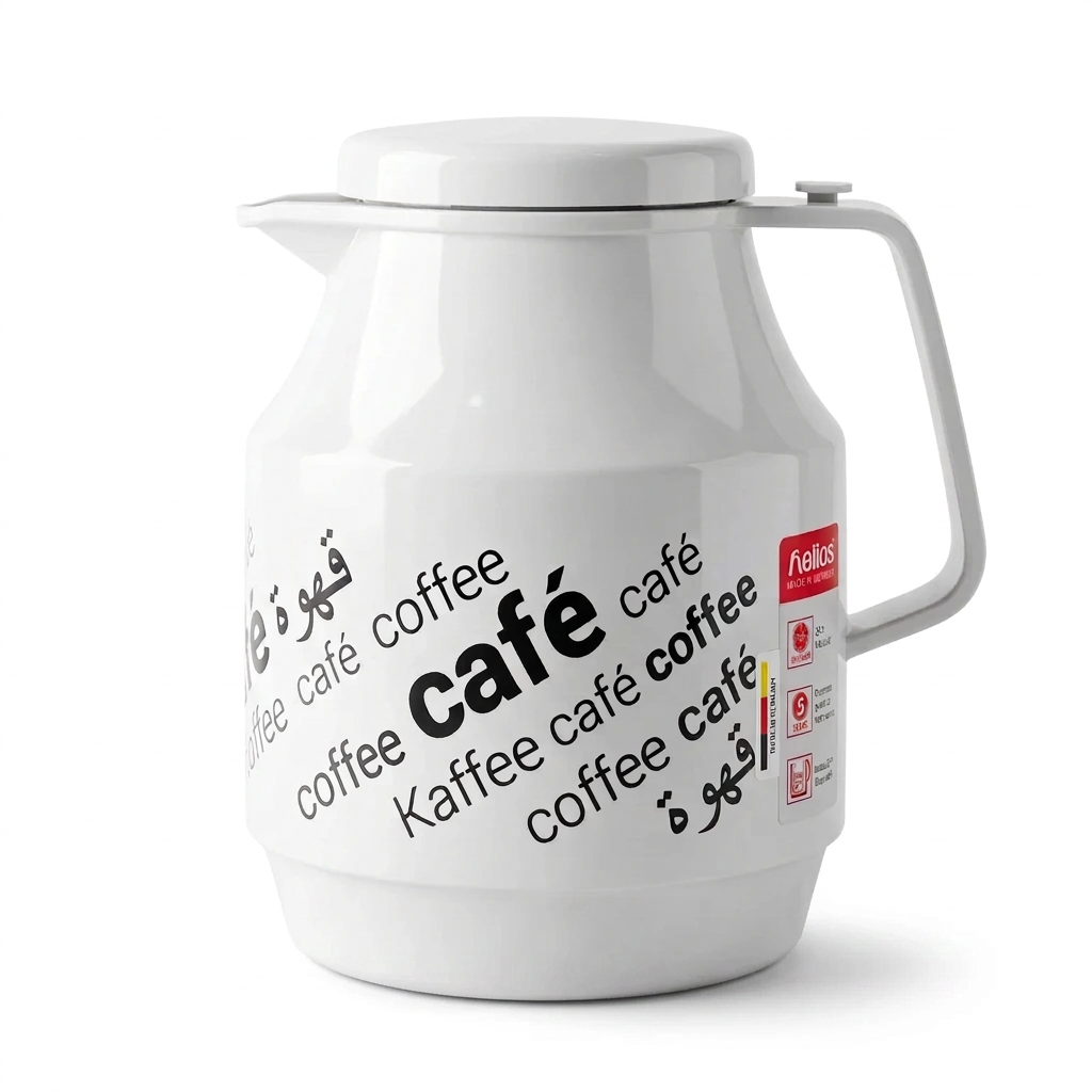 Helios 1 liter Vacuum Flask – White Coffee Pot with Handle and Lid | Glossy Coffee Serving Flask Made in Germany