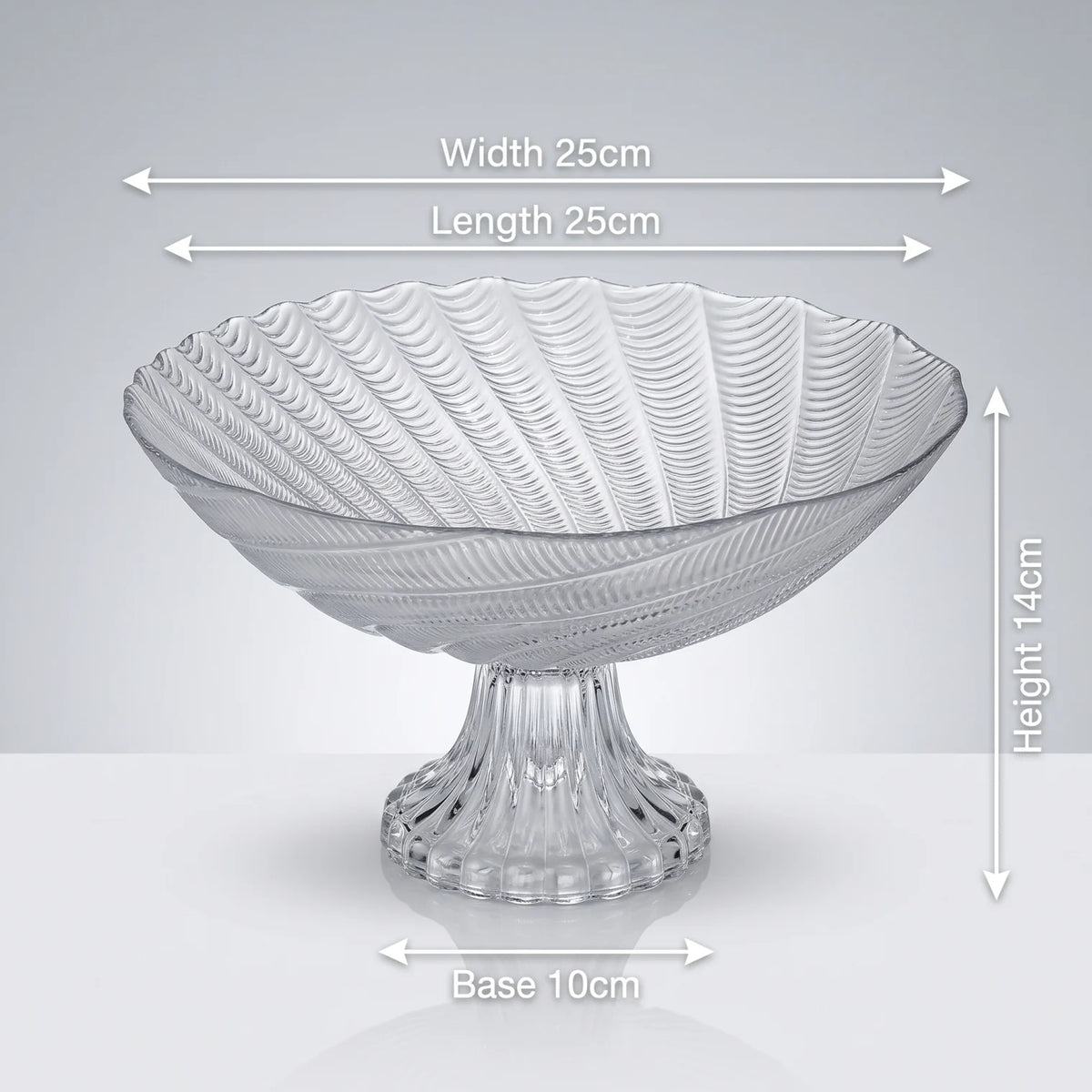 Decorative Glass Pedestal Fruit Bowl – 25cm Spiral Ribbed Fluted Design | 14cm High Bowl for Fruits, Ice Cream, Trifle and Desserts