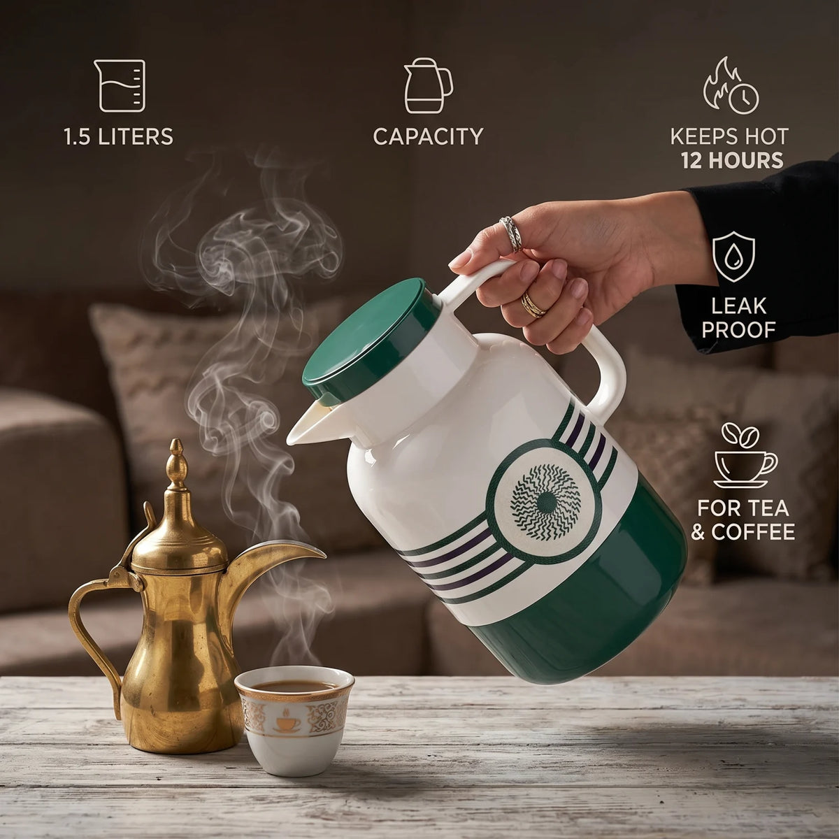 Legend Vacuum Flask 1.5 Liters with Decorative Stripped & Geometric Pattern | Leak Proof Tea and Coffee Flask