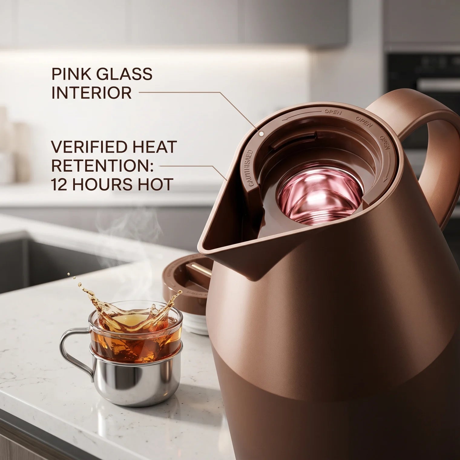 Parati Vacuum Flask 1.0 Liters – Leak Proof Tea and Coffee Flask | 12 Hours Hot, 24 Hours Cold | Pink Glass Interior