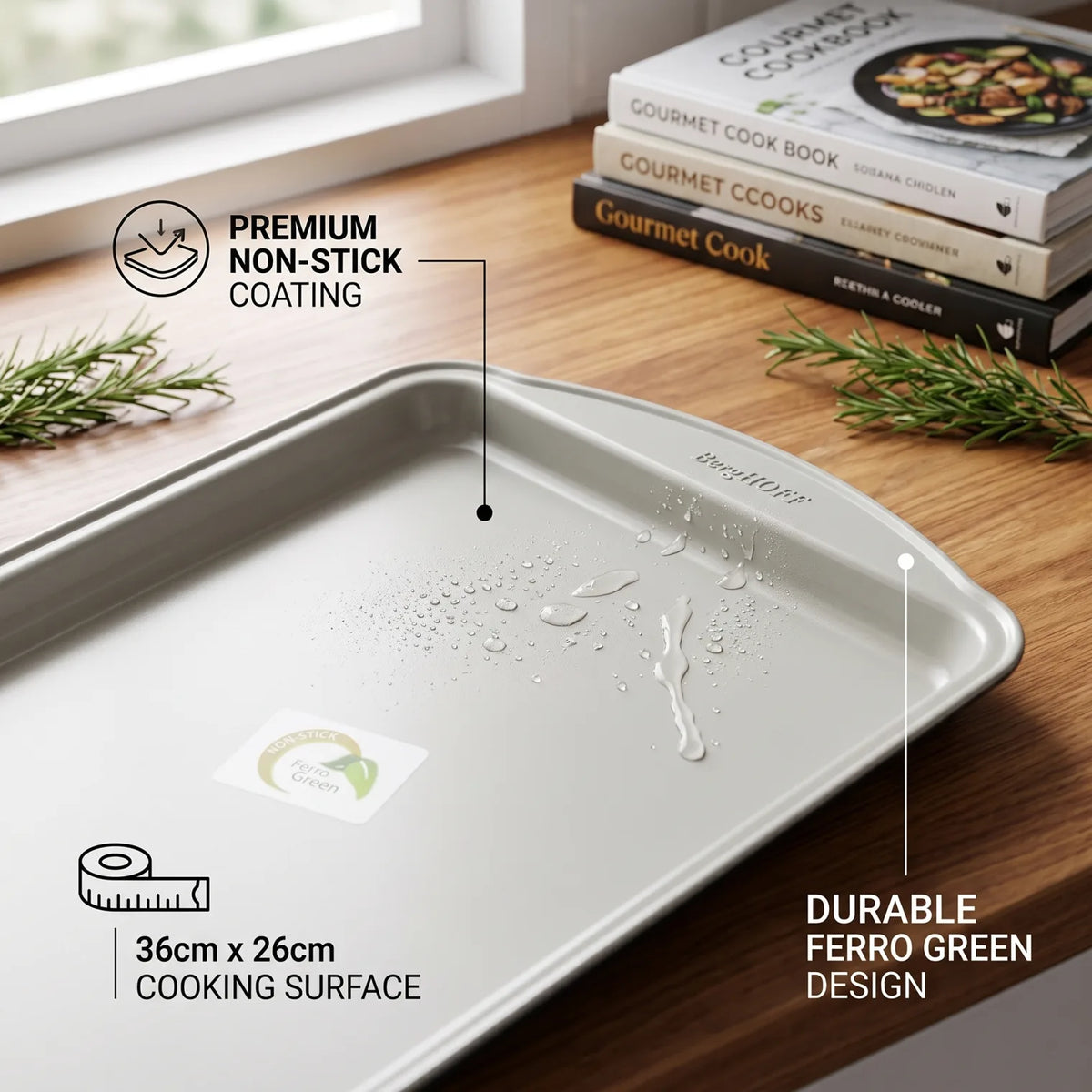 Bergner Non-Stick Oven Tray 36 x 26 x 2 cm – Rectangular Baking and Roasting Tray for Everyday Kitchen Use