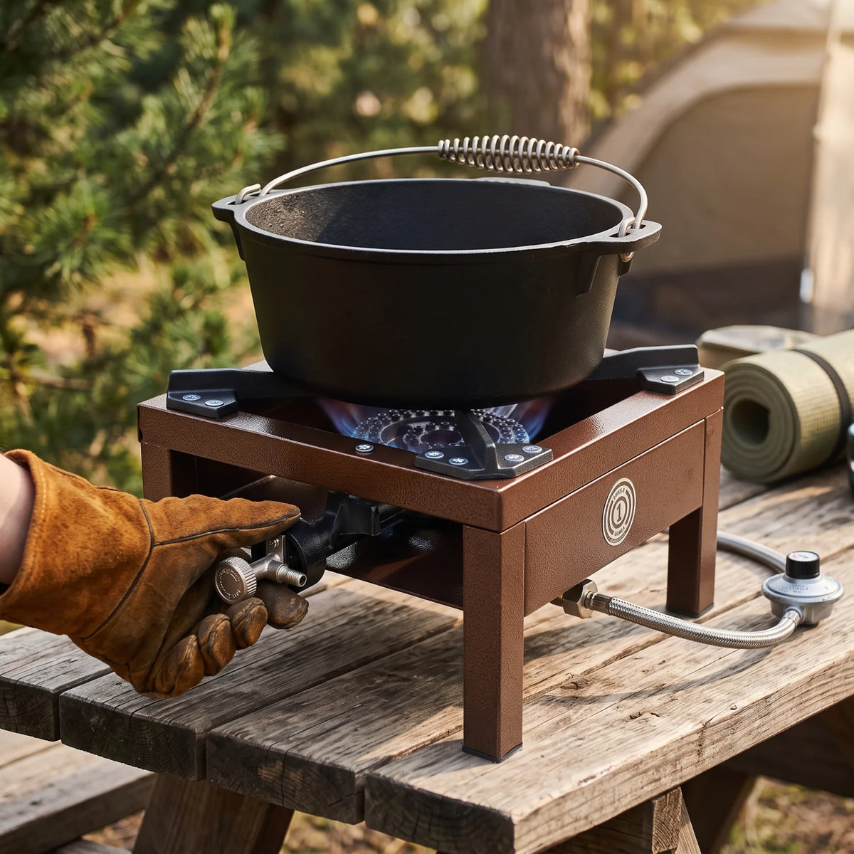 Omega 1 Korea heavy-duty Brown Single-Burner Portable Cast-Iron Gas Stove – 20 x 26 x 35 cm for Outdoor Cooking and Camping