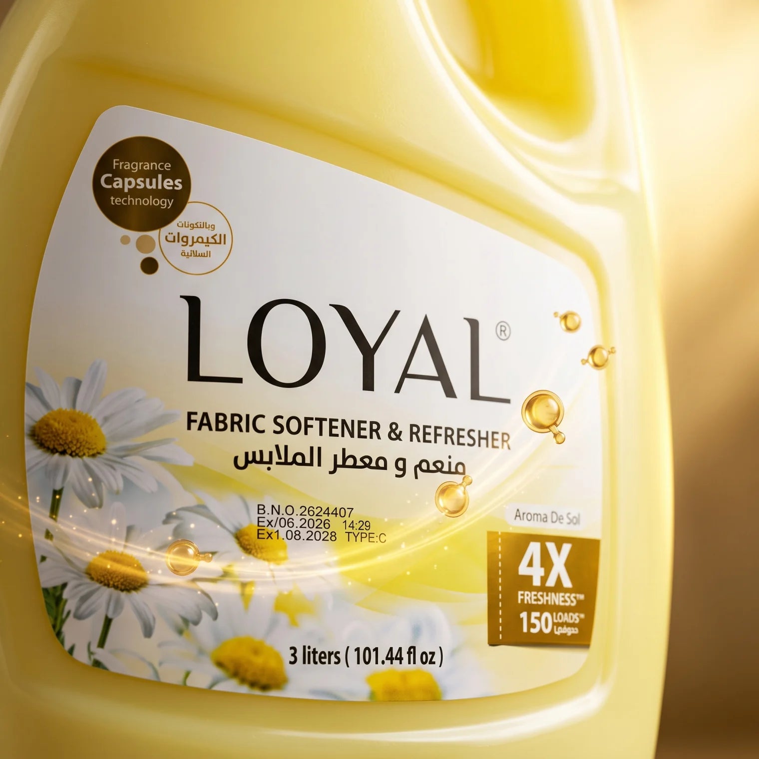Loyal Fabric Softener & Refresher Aroma De Sol 3 Liters | Fragrance Capsules Technology | 4X Freshness | 150 Loads