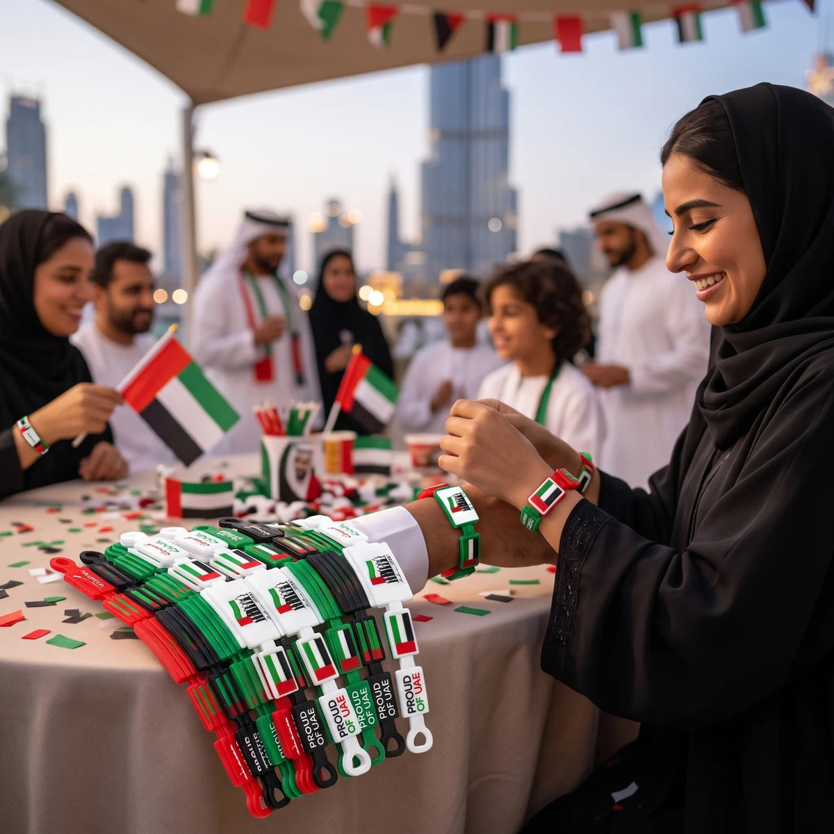 UAE Color Wristbands 12 Pieces Set – Red, Green, Black & White UAE Flag Theme | National Day and Flag Day Celebration Accessories