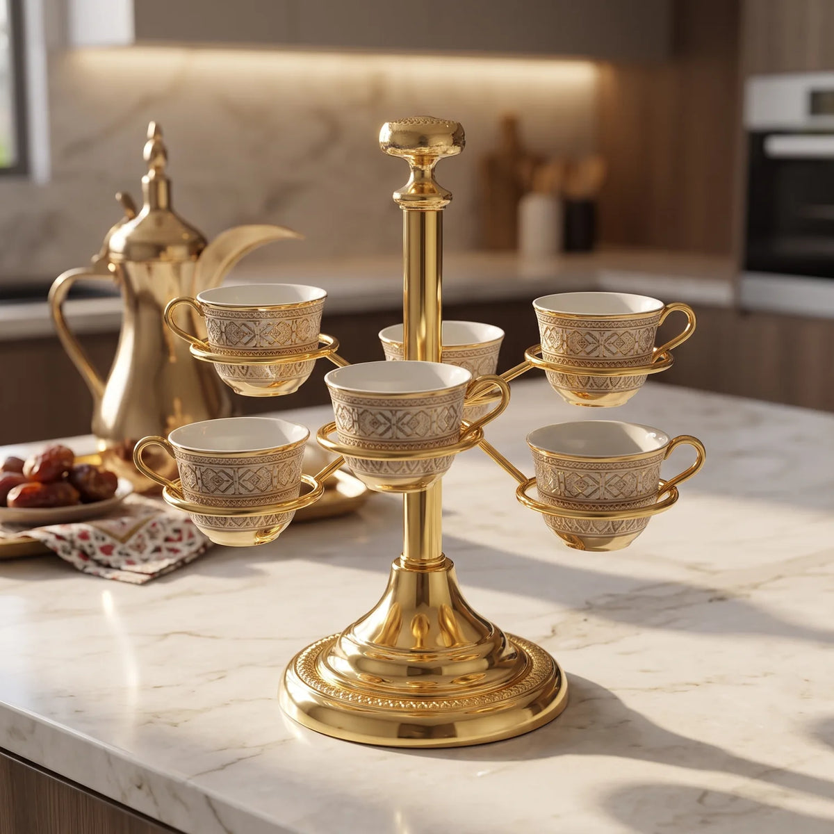 Ansa Steel Cawa Cup Holder – 6 Cup Capacity | Freestanding Countertop Rack with Decorative Base, Available in Silver or Gold - Gold - Image 3