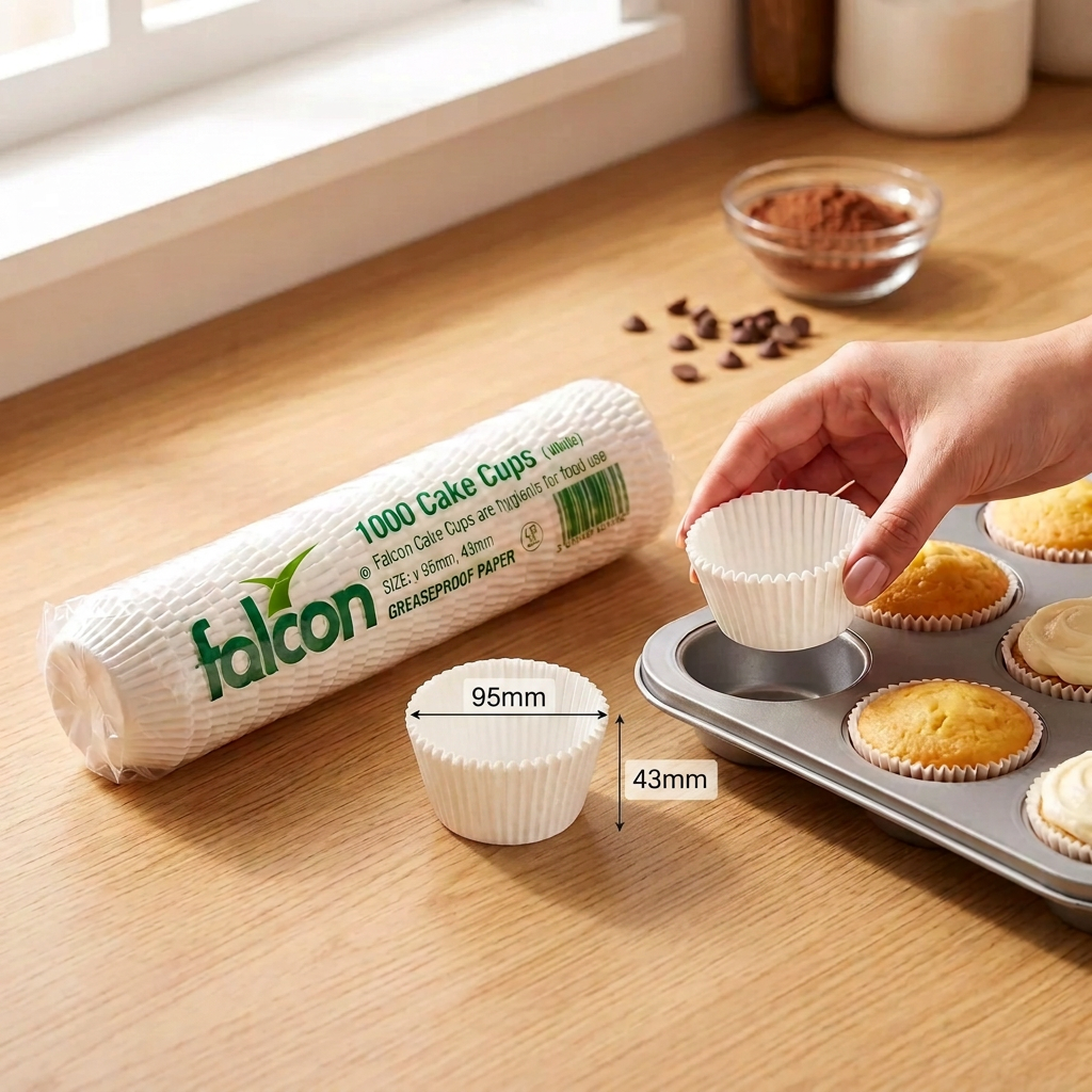 Falcon Disposable Paper Baking Cups 95 x 43 mm – 1000 pieces White Greaseproof Cupcake Liners for Food Use