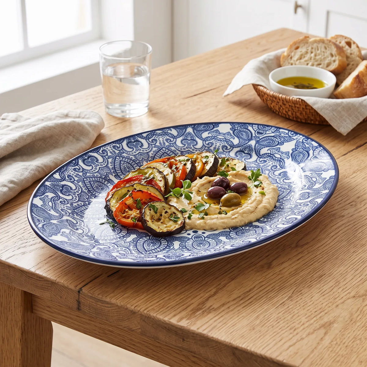 Che Brucia Oval porcelain plate – 30 CM or 35 CM | Green or Blue | Glossy Decorative Porcelain Serving Plate with Raised Rim and Ornamental Pattern - Blue / 30 CM - Image 3