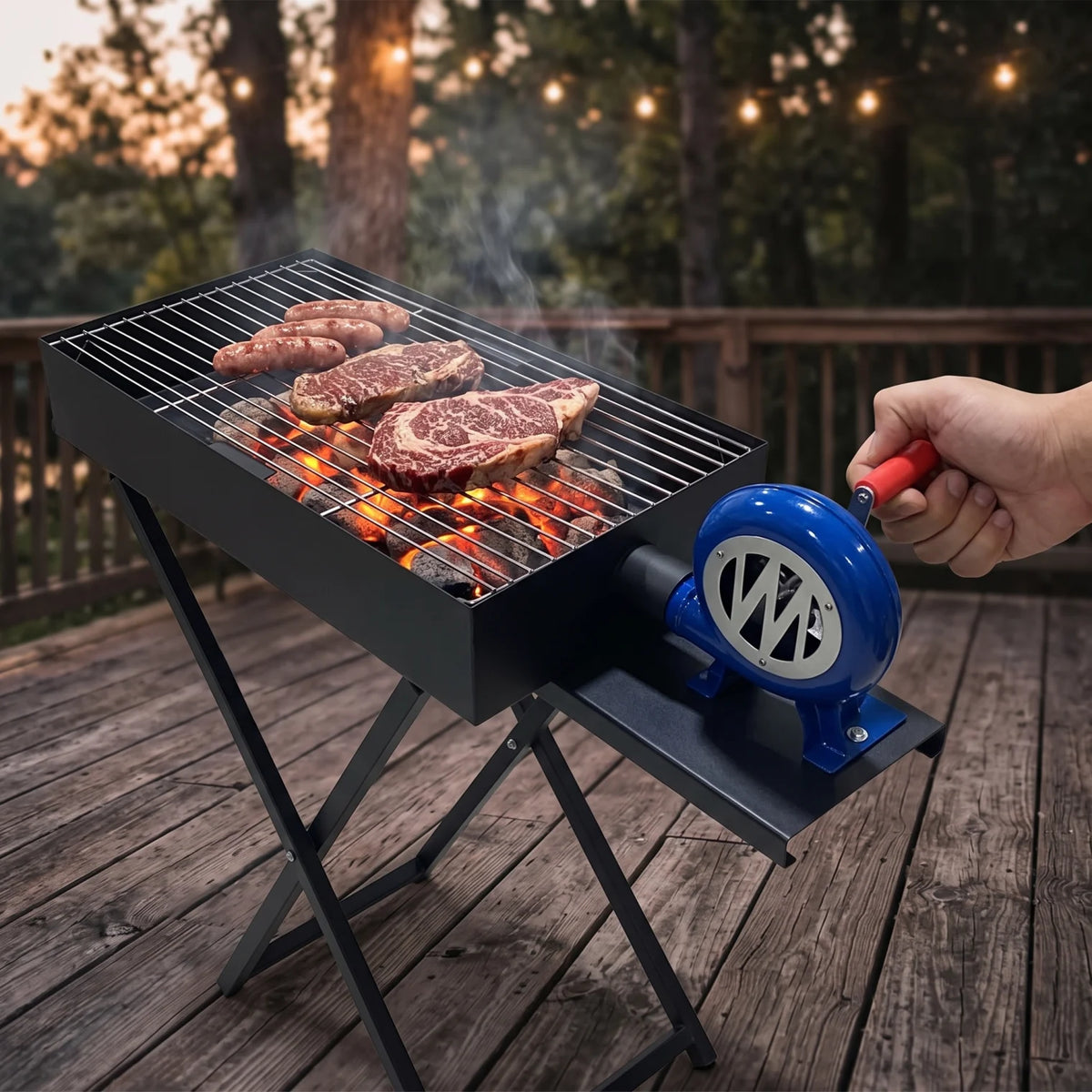 Foldable Charcoal BBQ Grill with Blower Fan – Small & Medium Sizes | Black Metal Outdoor Barbecue for Camping, Tailgating and Backyard Cooking - Small - Image 3
