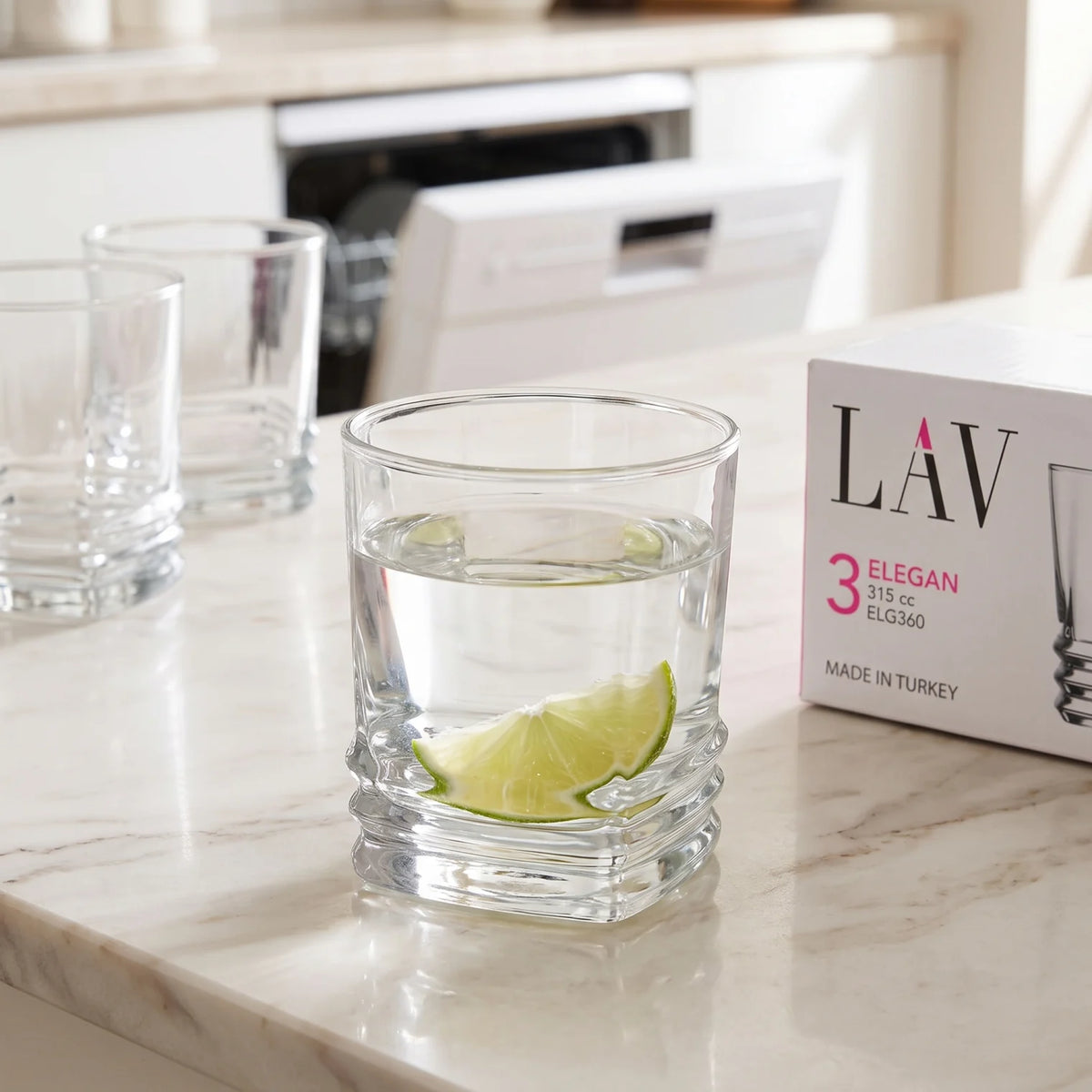 LAV 3 Pieces Glass Set – 315 cc Tumblers, 87 mm Height | Clear Glass Drinkware | Dishwasher Safe, Made in Turkey | Straight-Sided Design