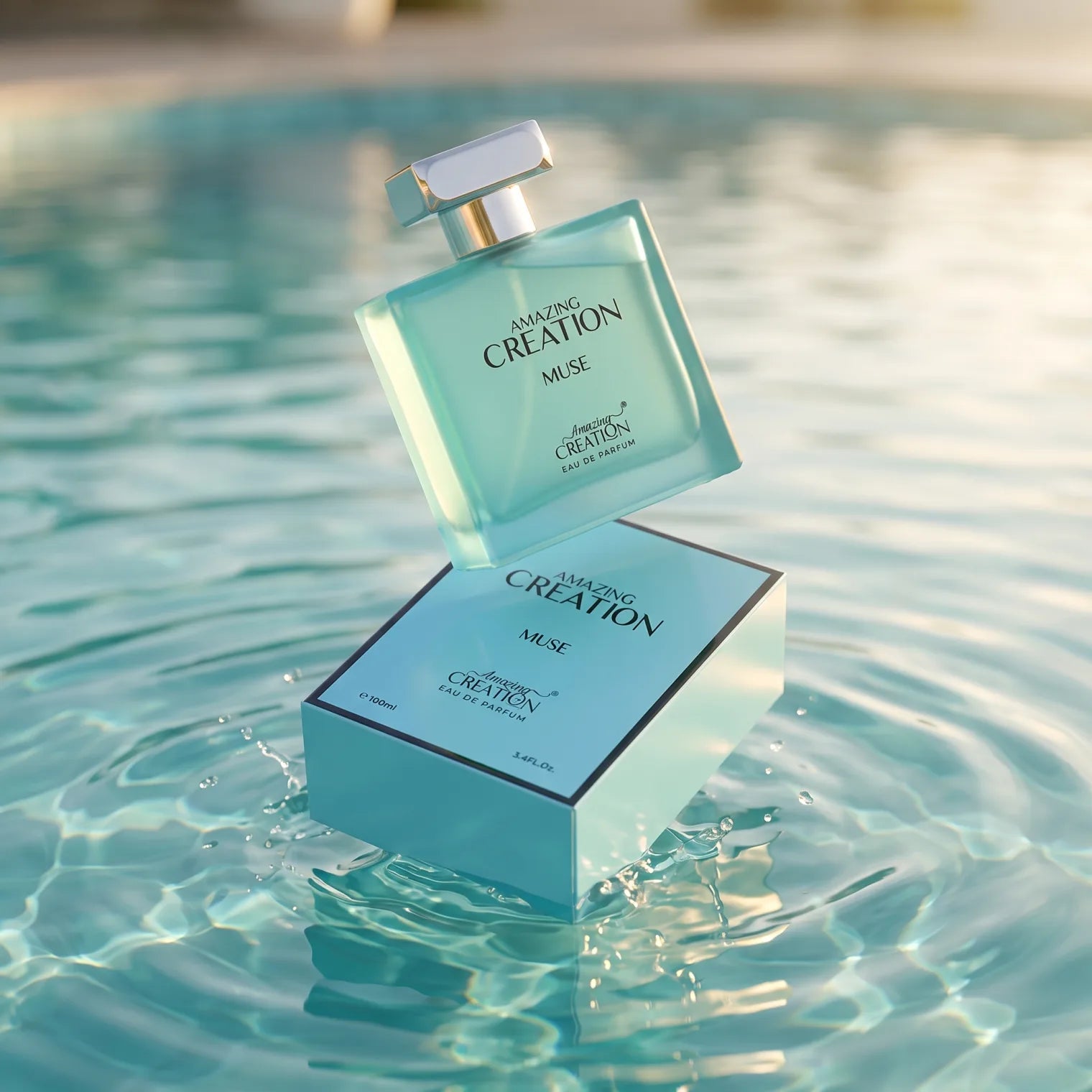 Amazing Creation MUSE Eau de Parfum – Turquoise Rectangular Bottle with Silver-Coloured Cap