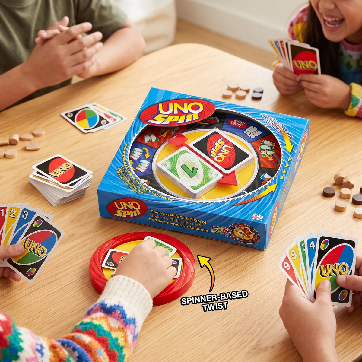 UNO SPIN Classic Card Game for 2–10 Players Age 7+ | Colorful Cards, Spinner-Style Game Component and Spin-Based Twist