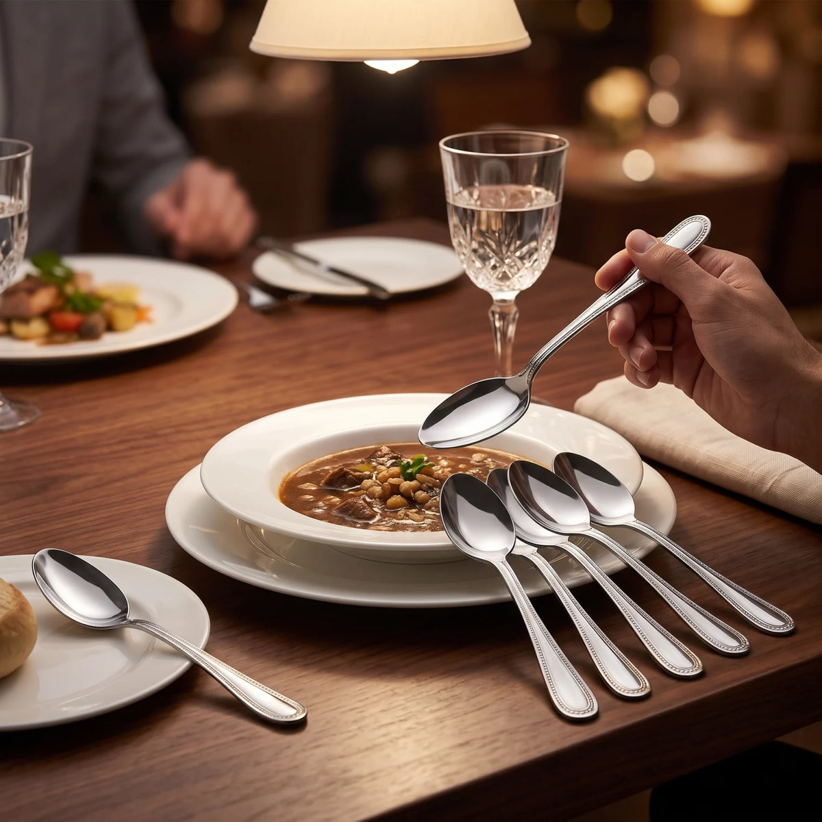 GARSON NICE HOME 6 pieces stainless steel dinner spoon – Silver tableware set with ornate decorative handles