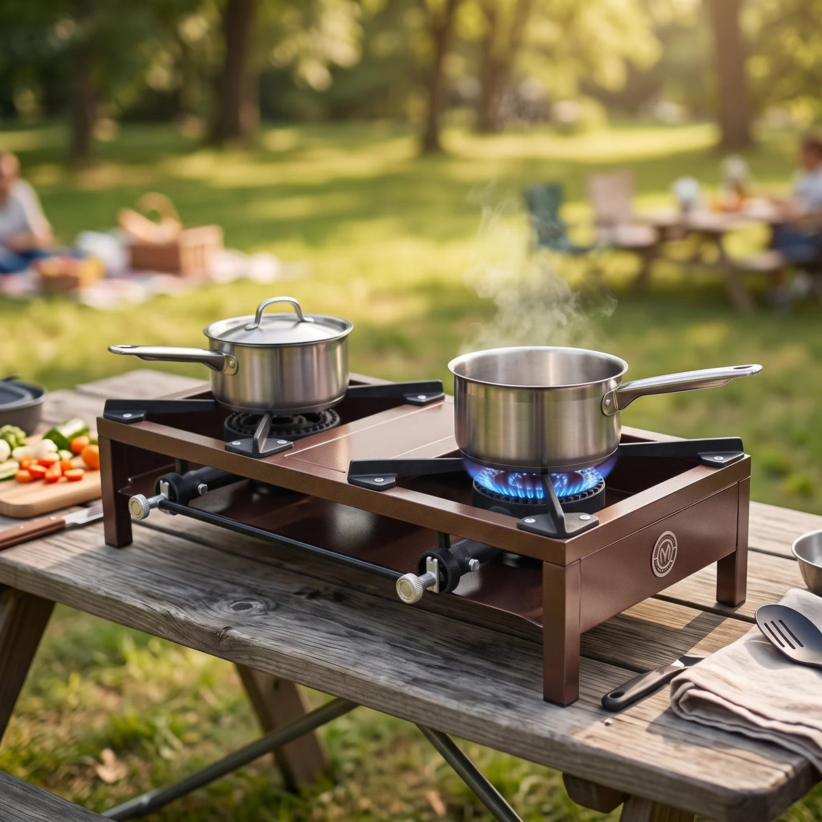 Omega 1 Korea heavy-duty Brown Two-burner Portable Cast-iron Gas Stove – 22 x 40 x 75 cm | Outdoor Cooking and Camping Tabletop Stove