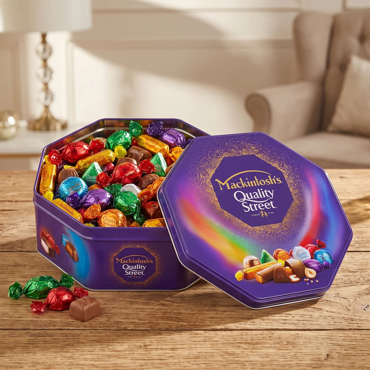 Mackintosh's Quality Street Assorted Chocolates – Decorative Purple Metal Tin with Individually Wrapped Confectionery