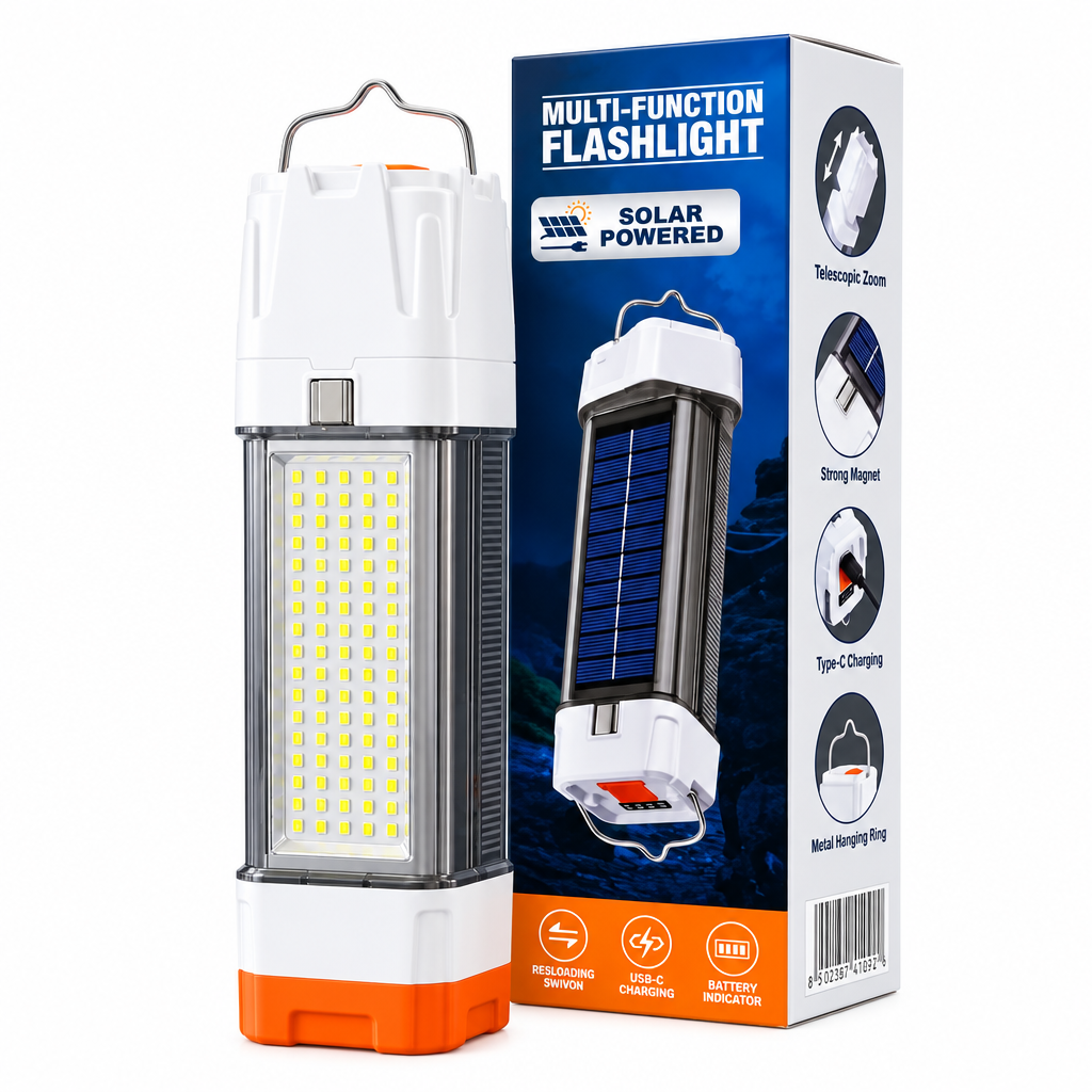 Multifunction flashlight (Solar Powered) – 5 cm Width x 19 cm Length Solar Torch