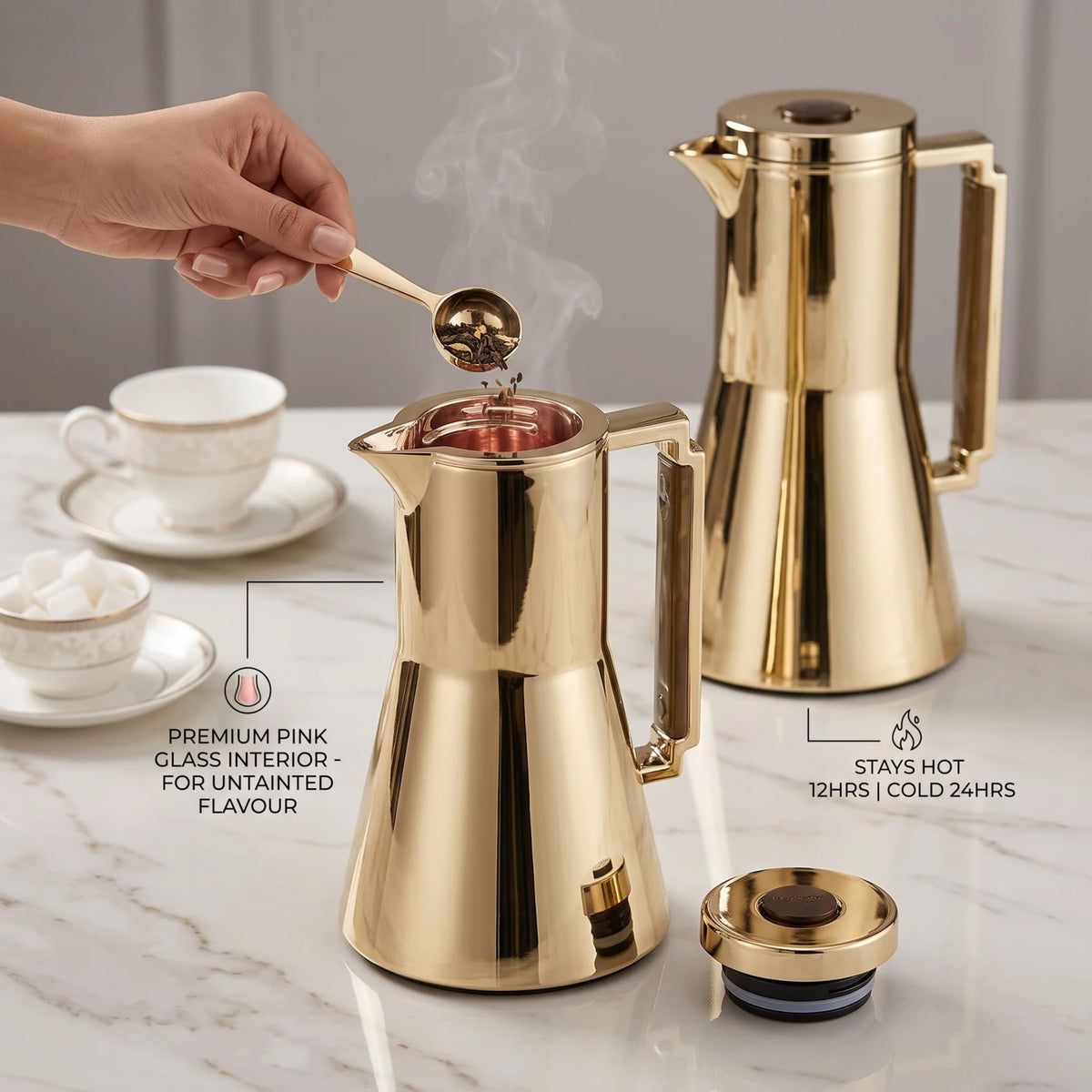 Regal 2-Piece Luxury Vacuum Flask Set – Champagne Gold | 0.5L + 1.0L | Leak-Proof Tea and Coffee Serving