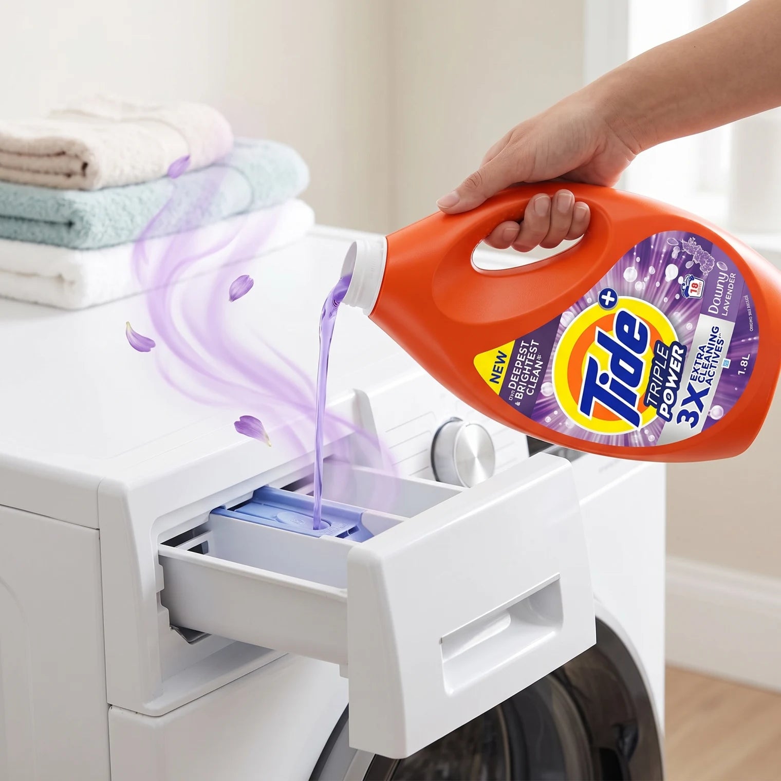 Tide Triple Power Laundry Detergent with Downy Lavender Scent, 1.8L | 18 Washes and 3X Extra Cleaning Actives
