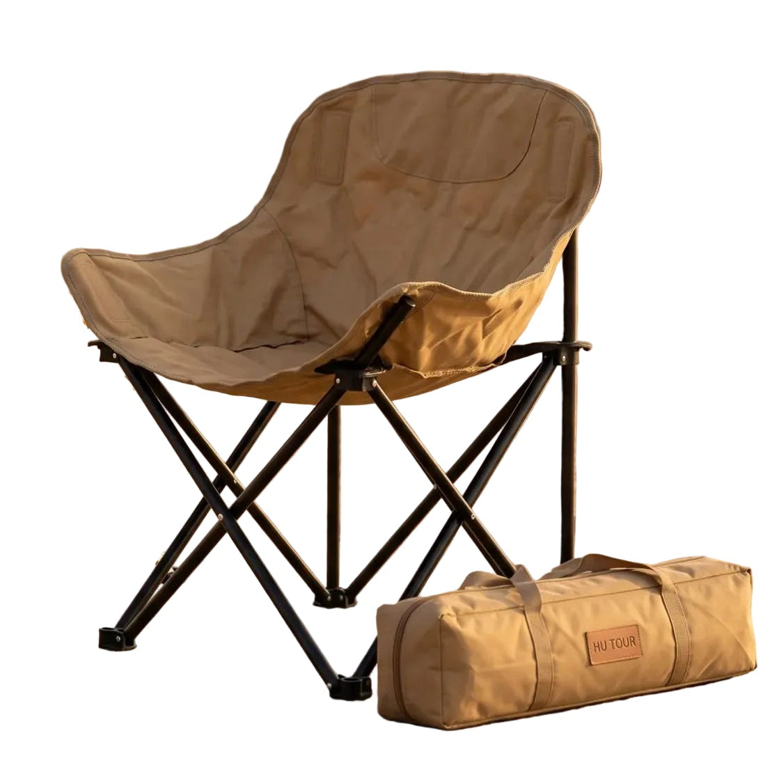 HU TOUR Standard Moon Chair – Brown Chair with Black Legs | 66cm Height, 42cm Width, 55cm Length | Rounded Seat Design